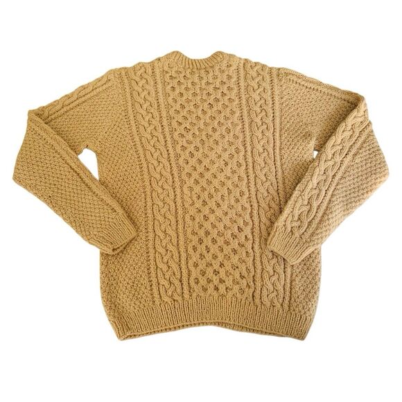 Vintage 90s Sweater Women M* Tan Brown Chunky Cable Knit Crewneck Pullover Aran - Picture 2 of 7